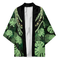 Green Hawaii Kukui Nut Lei Kimono Hawaiian Pattern Monstera Tropical Vibes - Polynesian Pride