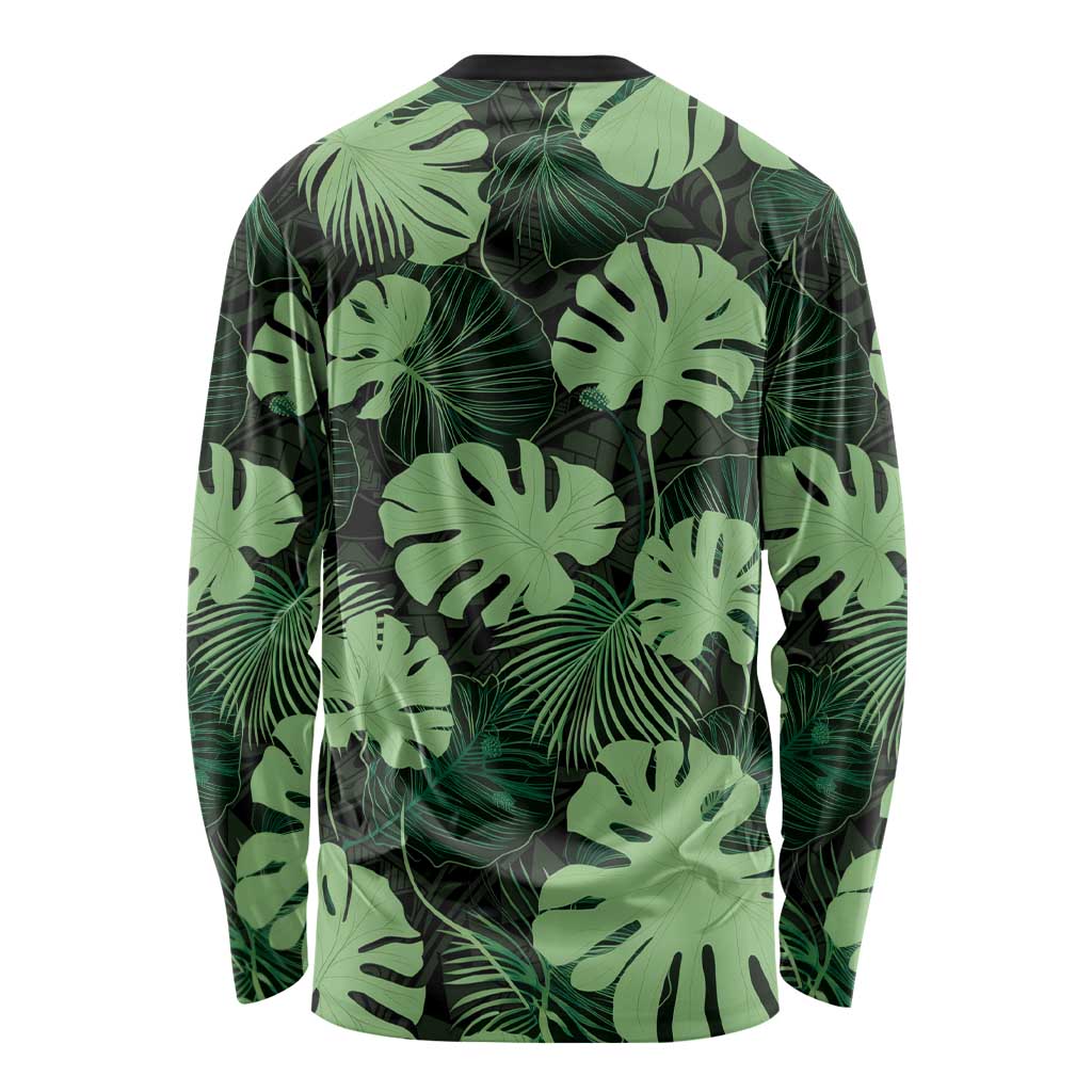 Green Hawaii Kukui Nut Lei Long Sleeve Shirt Hawaiian Pattern Monstera Tropical Vibes - Polynesian Pride
