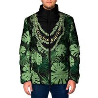 Green Hawaii Kukui Nut Lei Padded Jacket Hawaiian Pattern Monstera Tropical Vibes - Polynesian Pride