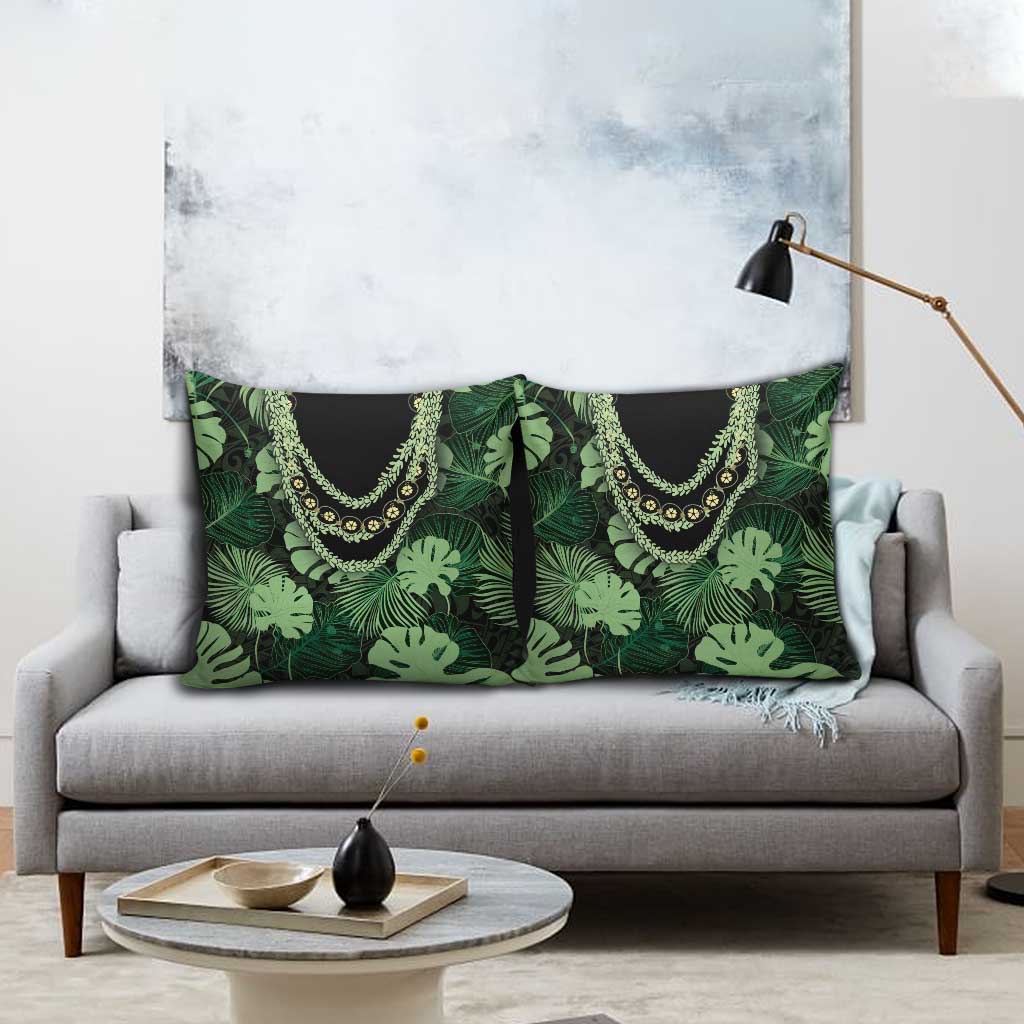 Green Hawaii Kukui Nut Lei Pillow Cover Hawaiian Pattern Monstera Tropical Vibes - Polynesian Pride