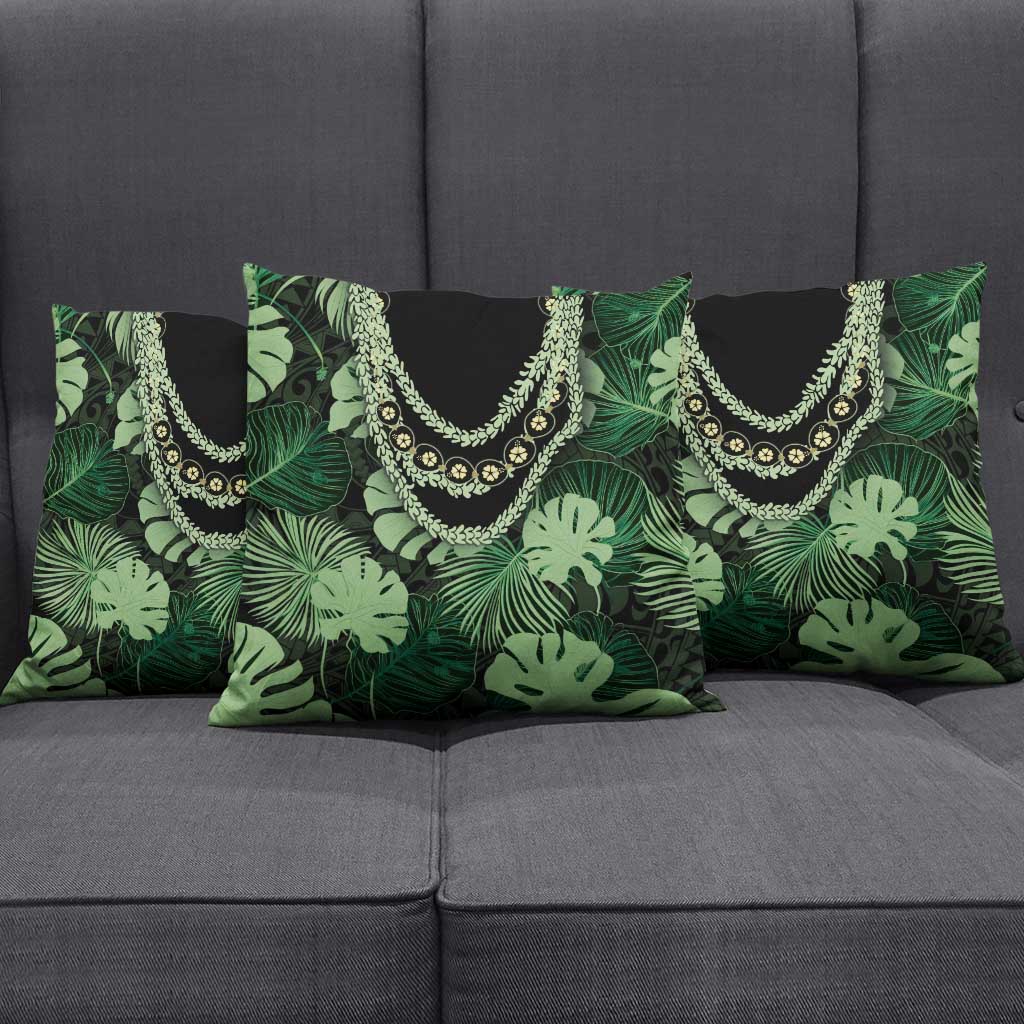 Green Hawaii Kukui Nut Lei Pillow Cover Hawaiian Pattern Monstera Tropical Vibes - Polynesian Pride