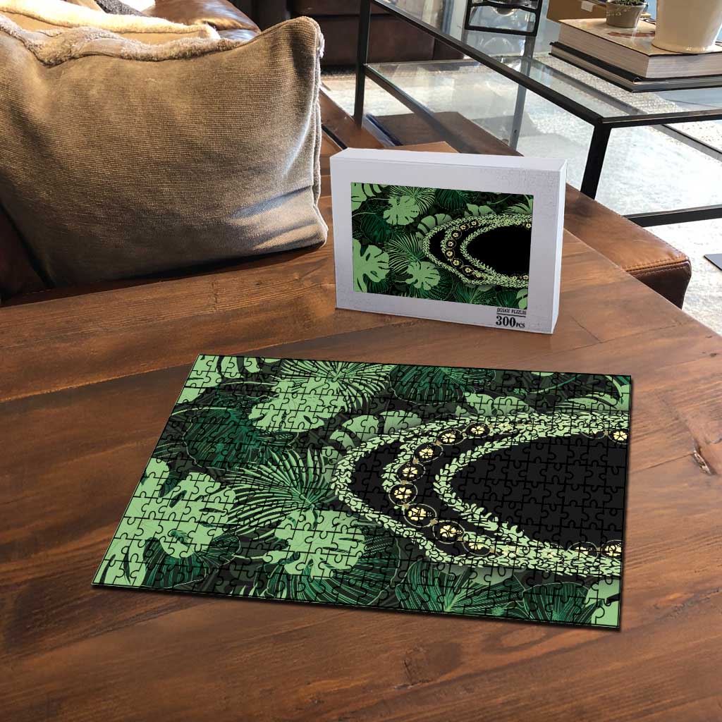 Green Hawaii Kukui Nut Lei Puzzle Hawaiian Pattern Monstera Tropical Vibes - Polynesian Pride