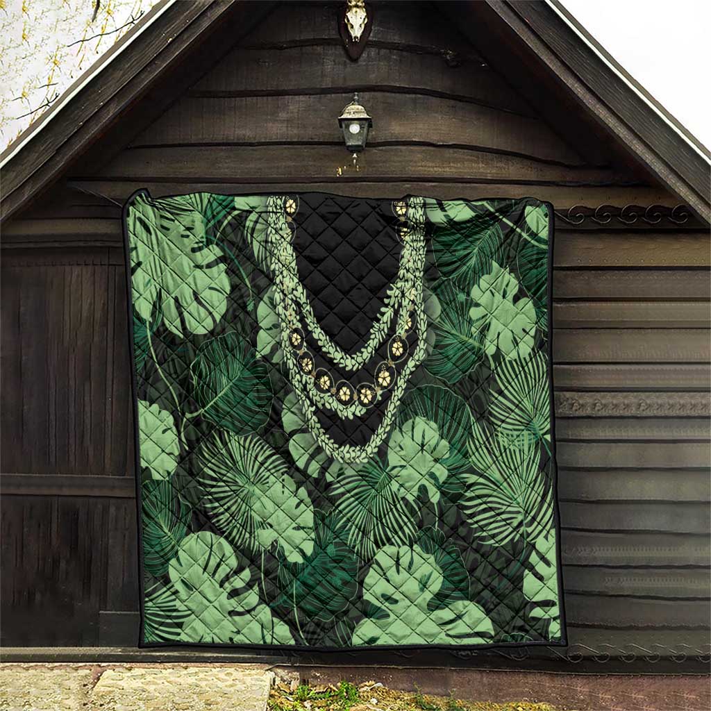 Green Hawaii Kukui Nut Lei Quilt Hawaiian Pattern Monstera Tropical Vibes - Polynesian Pride