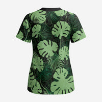 Green Hawaii Kukui Nut Lei Scrub Top Hawaiian Pattern Monstera Tropical Vibes - Polynesian Pride