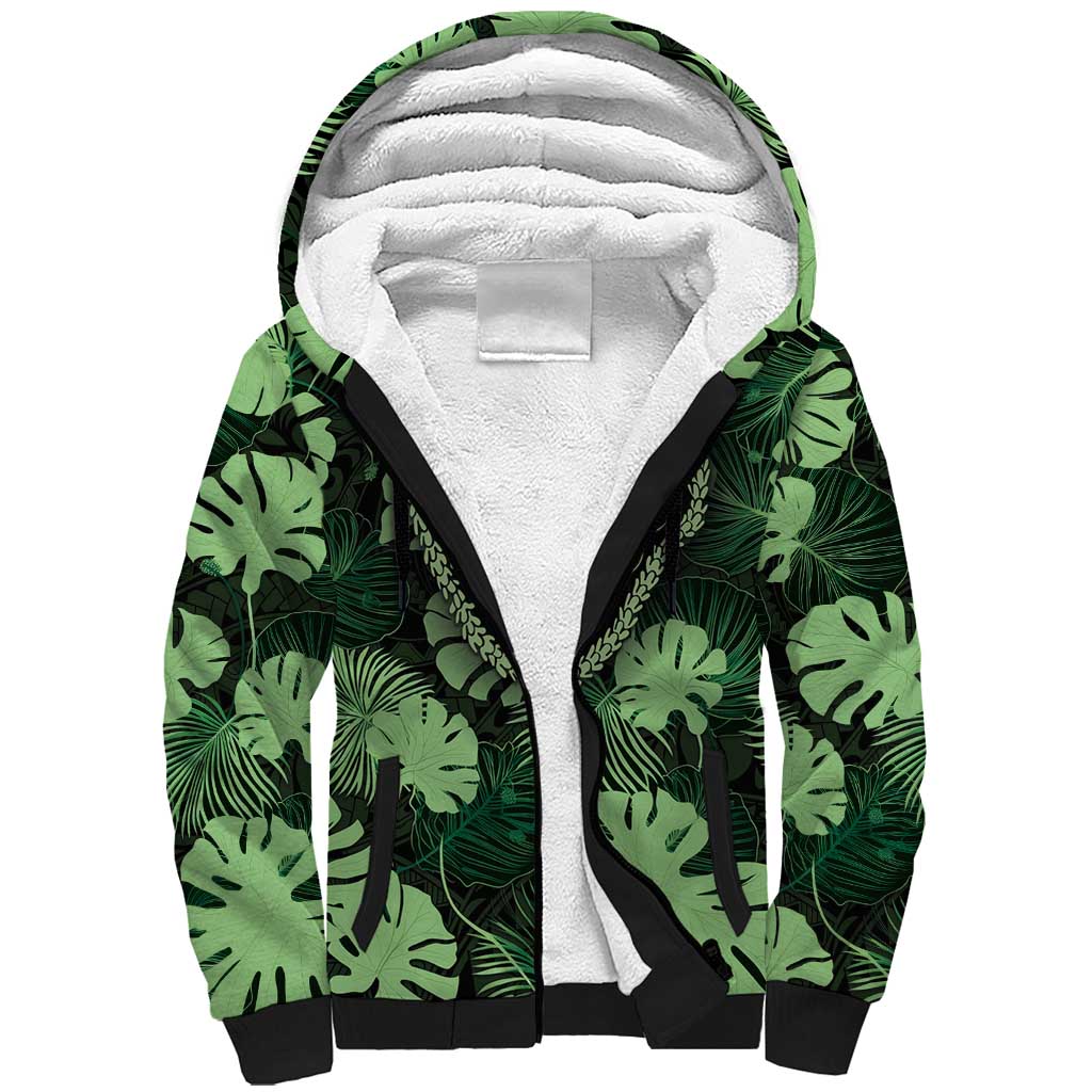 Green Hawaii Kukui Nut Lei Sherpa Hoodie Hawaiian Pattern Monstera Tropical Vibes LT14 Unisex Green - Polynesian Pride