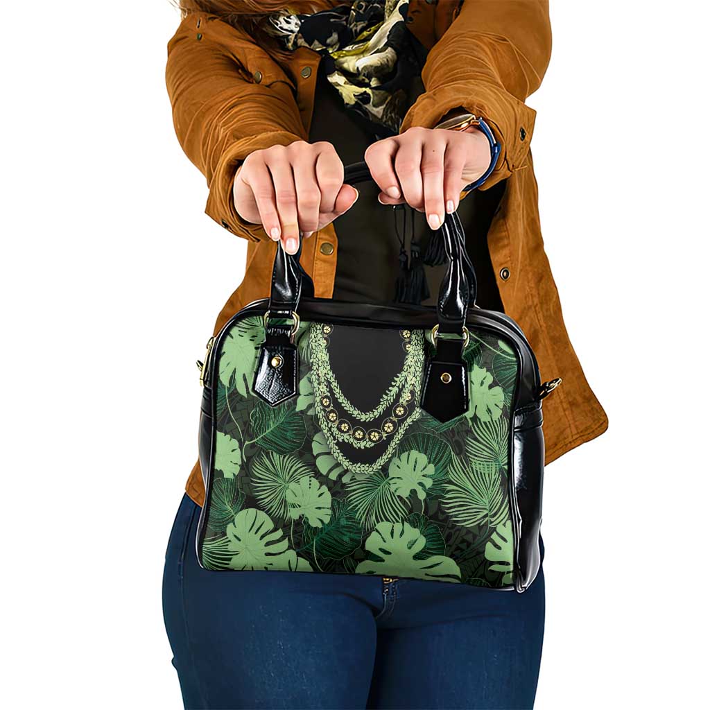 Green Hawaii Kukui Nut Lei Shoulder Handbag Hawaiian Pattern Monstera Tropical Vibes - Polynesian Pride