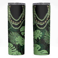 Green Hawaii Kukui Nut Lei Skinny Tumbler Hawaiian Pattern Monstera Tropical Vibes - Polynesian Pride