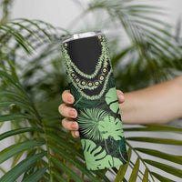 Green Hawaii Kukui Nut Lei Skinny Tumbler Hawaiian Pattern Monstera Tropical Vibes - Polynesian Pride