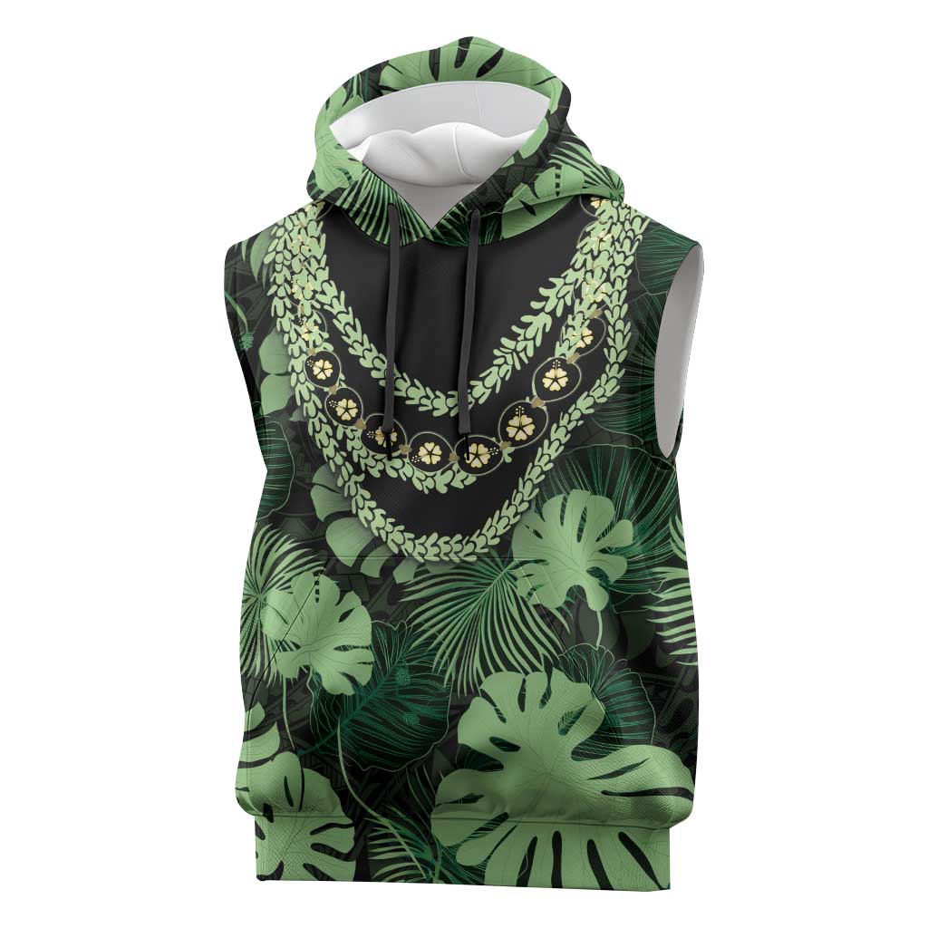 Green Hawaii Kukui Nut Lei Sleeveless Hoodie Hawaiian Pattern Monstera Tropical Vibes LT14 Green - Polynesian Pride