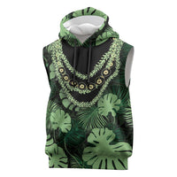 Green Hawaii Kukui Nut Lei Sleeveless Hoodie Hawaiian Pattern Monstera Tropical Vibes - Polynesian Pride