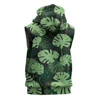 Green Hawaii Kukui Nut Lei Sleeveless Hoodie Hawaiian Pattern Monstera Tropical Vibes - Polynesian Pride