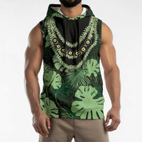 Green Hawaii Kukui Nut Lei Sleeveless Hoodie Hawaiian Pattern Monstera Tropical Vibes - Polynesian Pride