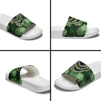 Green Hawaii Kukui Nut Lei Slide Sandals Hawaiian Pattern Monstera Tropical Vibes - Polynesian Pride