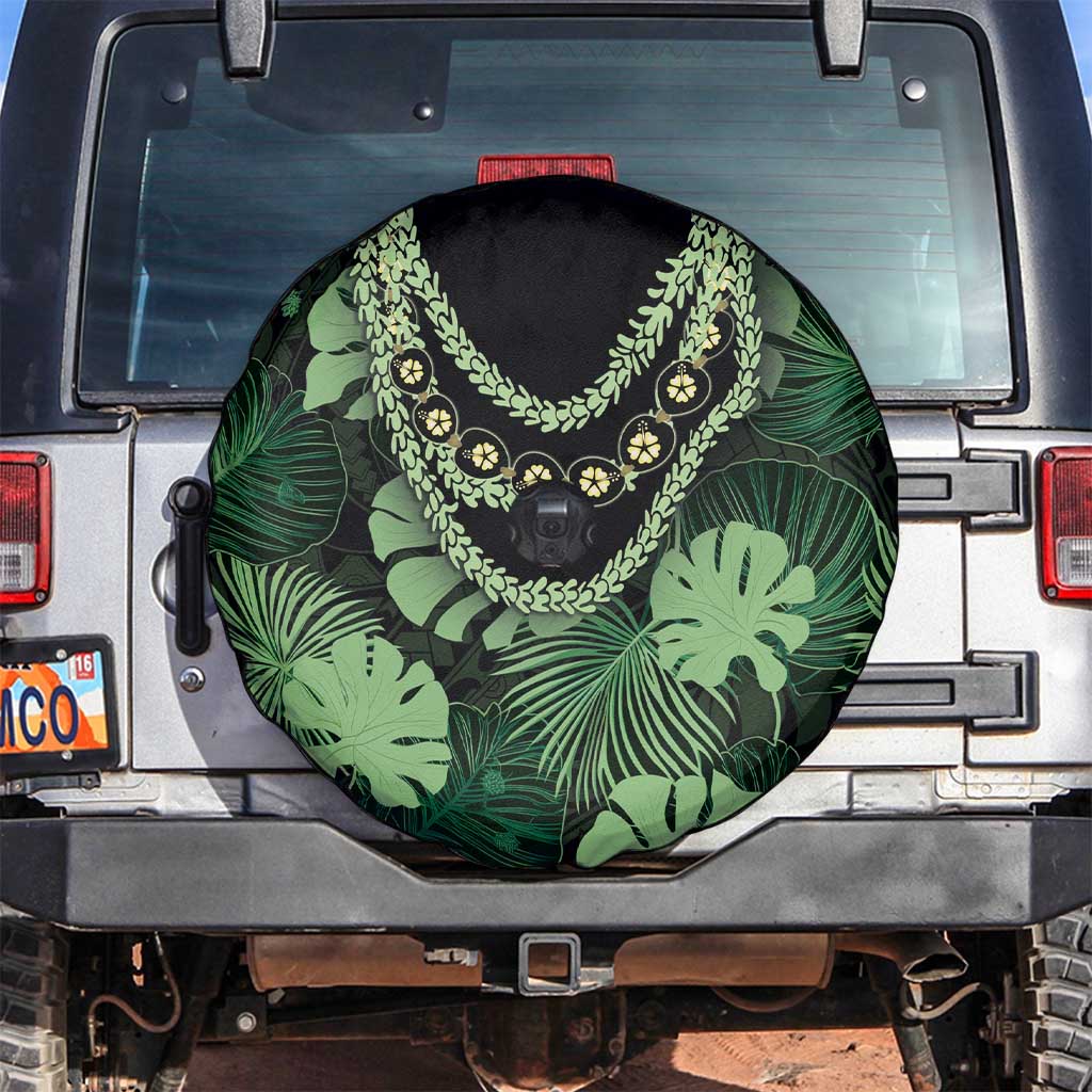 Green Hawaii Kukui Nut Lei Spare Tire Cover Hawaiian Pattern Monstera Tropical Vibes - Polynesian Pride