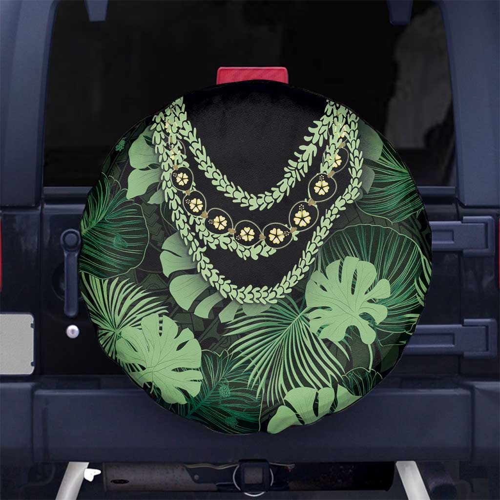 Green Hawaii Kukui Nut Lei Spare Tire Cover Hawaiian Pattern Monstera Tropical Vibes - Polynesian Pride