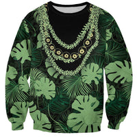 Green Hawaii Kukui Nut Lei Sweatshirt Hawaiian Pattern Monstera Tropical Vibes - Polynesian Pride
