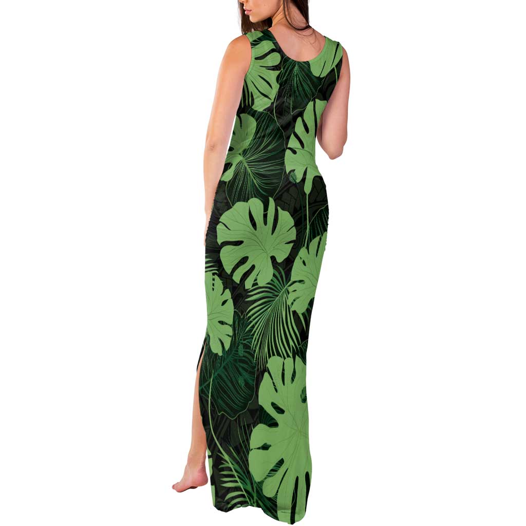 Green Hawaii Kukui Nut Lei Tank Maxi Dress Hawaiian Pattern Monstera Tropical Vibes - Polynesian Pride