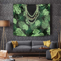 Green Hawaii Kukui Nut Lei Tapestry Hawaiian Pattern Monstera Tropical Vibes - Polynesian Pride