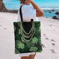 Green Hawaii Kukui Nut Lei Tote Bag Hawaiian Pattern Monstera Tropical Vibes - Polynesian Pride