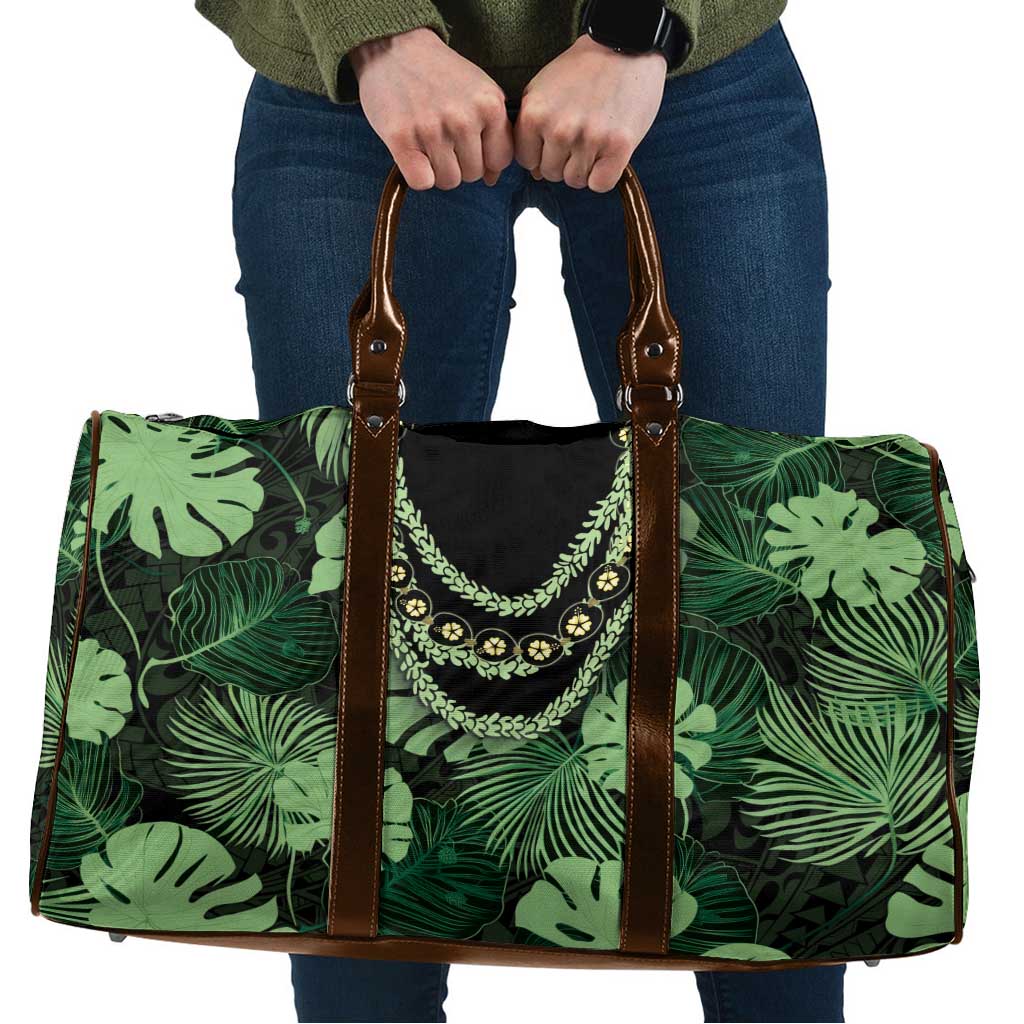 Green Hawaii Kukui Nut Lei Travel Bag Hawaiian Pattern Monstera Tropical Vibes - Polynesian Pride