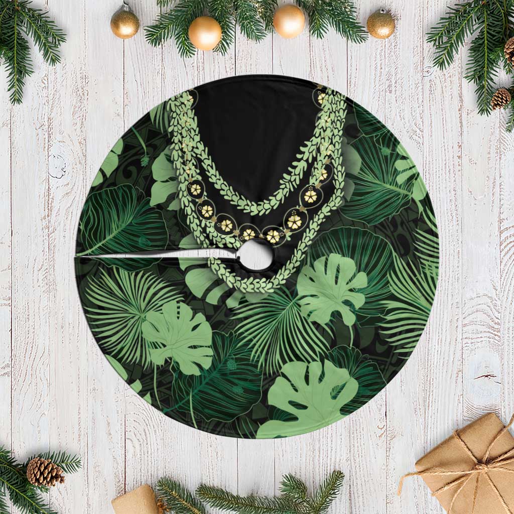 Green Hawaii Kukui Nut Lei Tree Skirt Hawaiian Pattern Monstera Tropical Vibes - Polynesian Pride