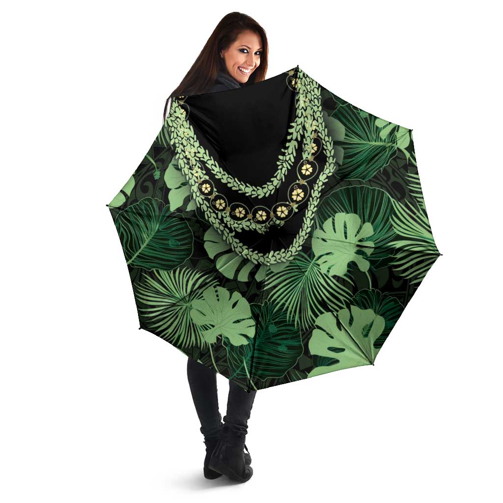 Green Hawaii Kukui Nut Lei Umbrella Hawaiian Pattern Monstera Tropical Vibes - Polynesian Pride