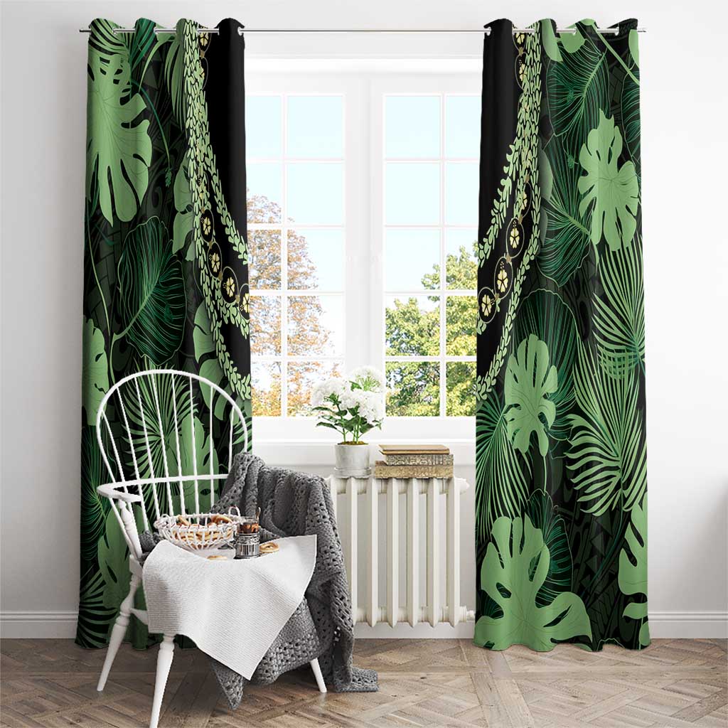 Green Hawaii Kukui Nut Lei Window Curtain Hawaiian Pattern Monstera Tropical Vibes - Polynesian Pride