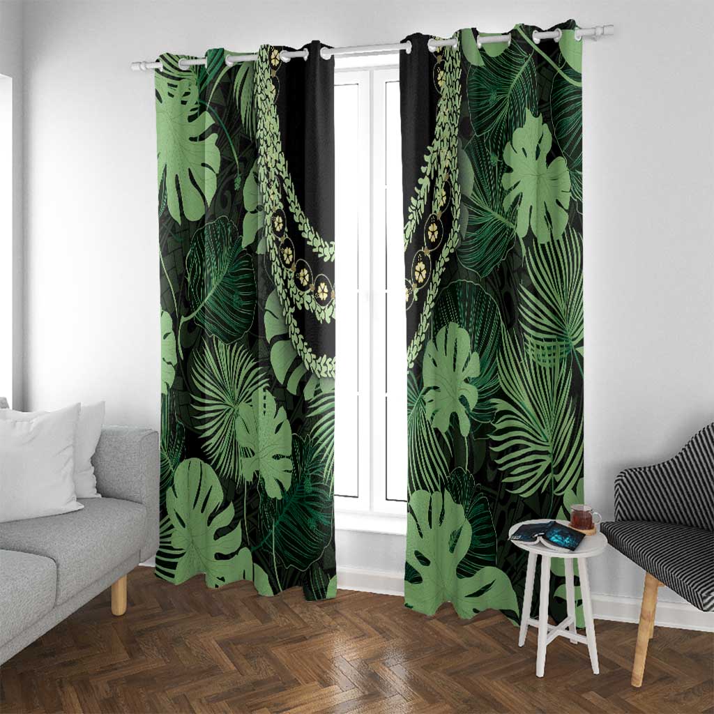 Green Hawaii Kukui Nut Lei Window Curtain Hawaiian Pattern Monstera Tropical Vibes - Polynesian Pride