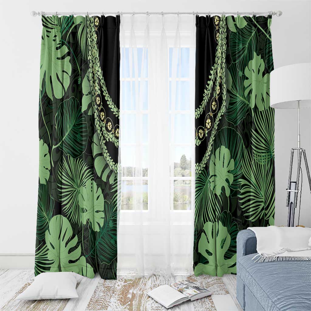 Green Hawaii Kukui Nut Lei Window Curtain Hawaiian Pattern Monstera Tropical Vibes - Polynesian Pride