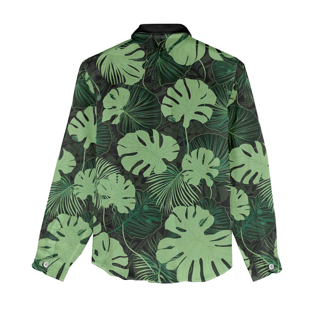 Green Hawaii Kukui Nut Lei Women Casual Shirt Hawaiian Pattern Monstera Tropical Vibes - Polynesian Pride