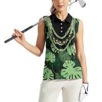 Green Hawaii Kukui Nut Lei Women Sleeveless Polo Shirt Hawaiian Pattern Monstera Tropical Vibes - Polynesian Pride