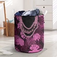 Pink Hawaii Kukui Nut Lei Laundry Basket Hawaiian Pattern Monstera Tropical Vibes - Polynesian Pride