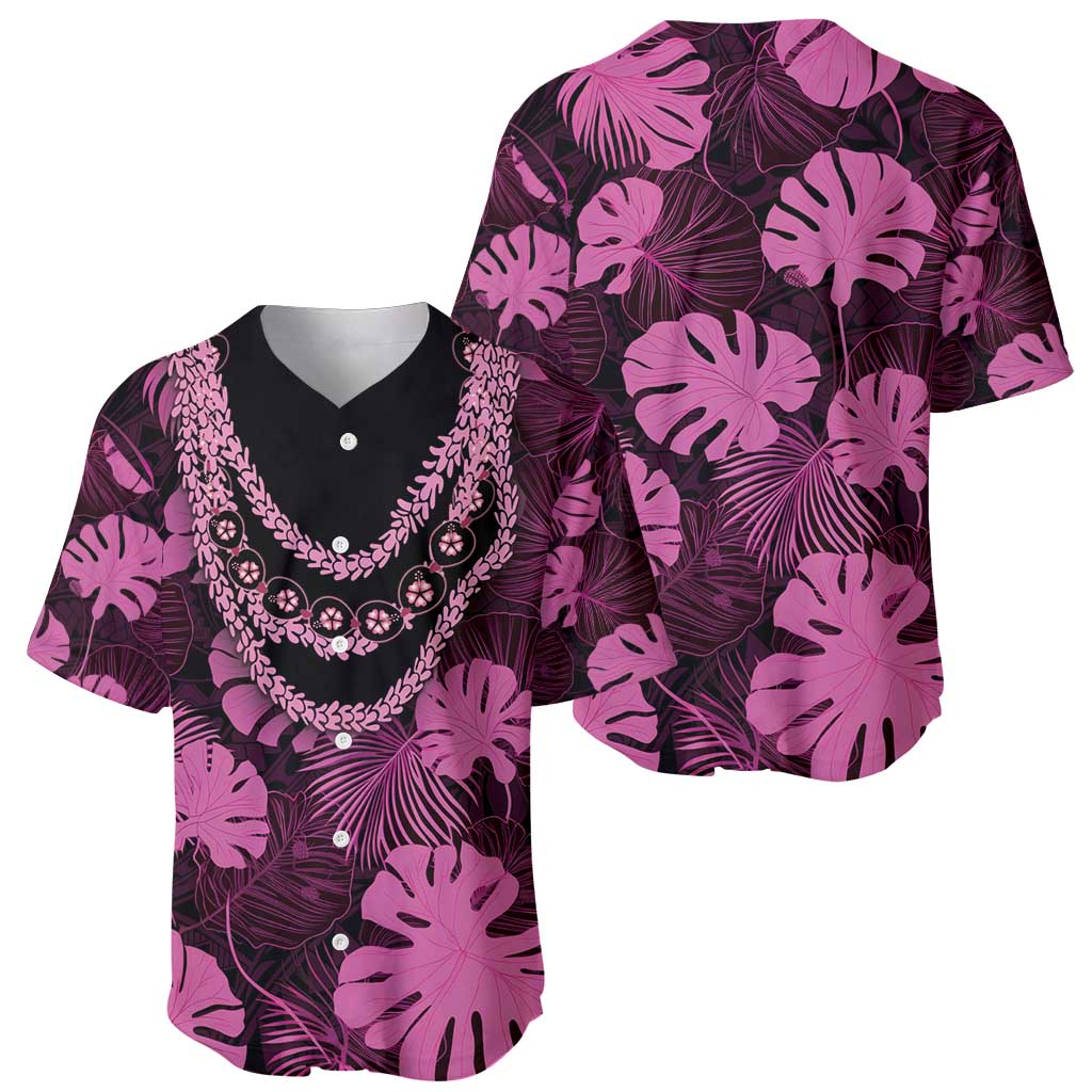 Pink Hawaii Kukui Nut Lei Baseball Jersey Hawaiian Pattern Monstera Tropical Vibes - Polynesian Pride
