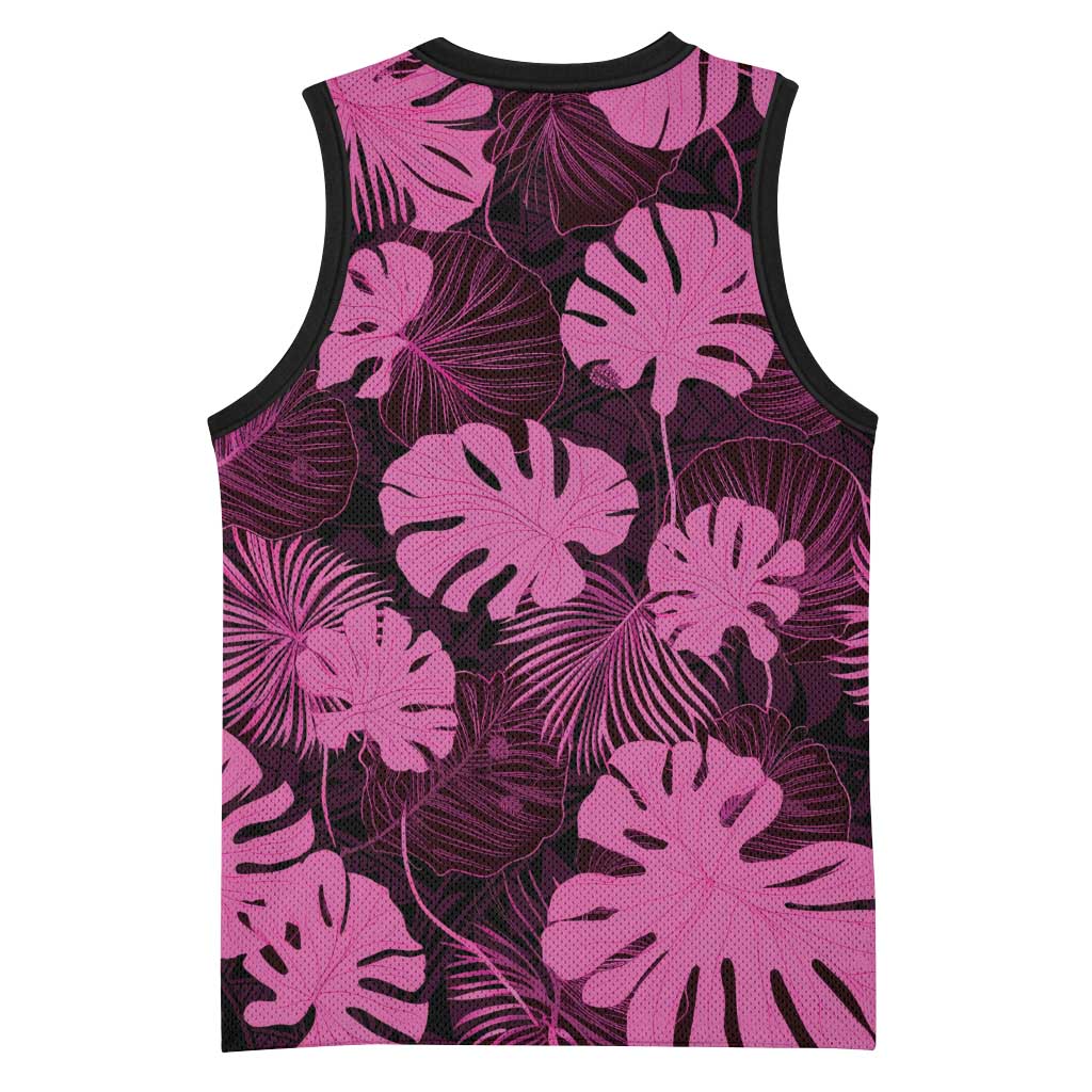Pink Hawaii Kukui Nut Lei Basketball Jersey Hawaiian Pattern Monstera Tropical Vibes - Polynesian Pride