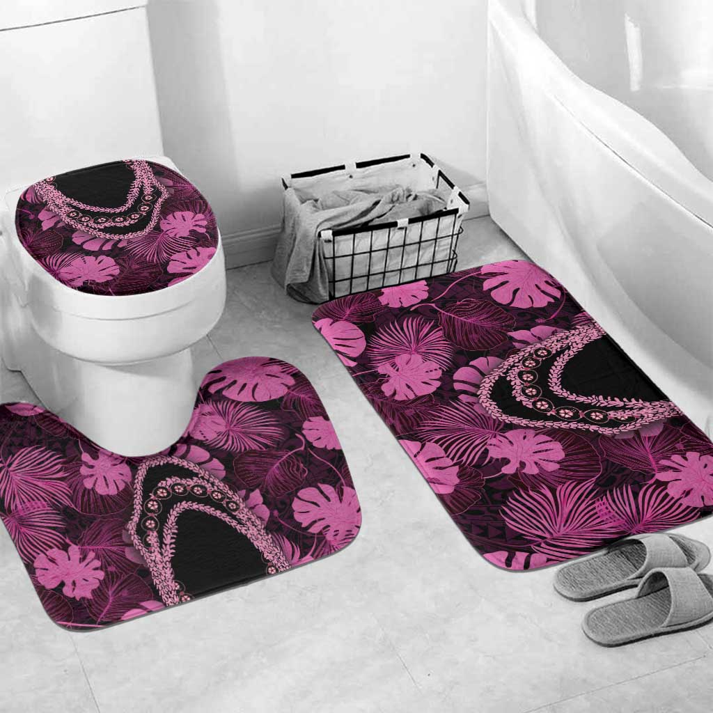 Pink Hawaii Kukui Nut Lei Bathroom Set Hawaiian Pattern Monstera Tropical Vibes - Polynesian Pride