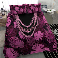 Pink Hawaii Kukui Nut Lei Bedding Set Hawaiian Pattern Monstera Tropical Vibes - Polynesian Pride