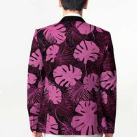 Pink Hawaii Kukui Nut Lei Blazer Hawaiian Pattern Monstera Tropical Vibes - Polynesian Pride