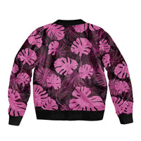 Pink Hawaii Kukui Nut Lei Bomber Jacket Hawaiian Pattern Monstera Tropical Vibes - Polynesian Pride