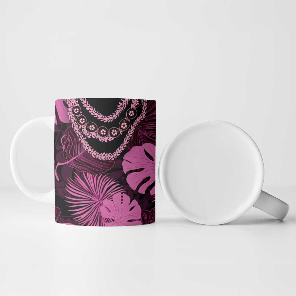 Pink Hawaii Kukui Nut Lei Ceramic Mug Hawaiian Pattern Monstera Tropical Vibes - Polynesian Pride