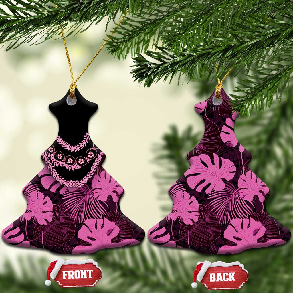 Pink Hawaii Kukui Nut Lei Ceramic Ornament Hawaiian Pattern Monstera Tropical Vibes - Polynesian Pride