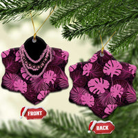 Pink Hawaii Kukui Nut Lei Ceramic Ornament Hawaiian Pattern Monstera Tropical Vibes - Polynesian Pride