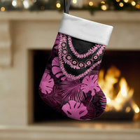 Pink Hawaii Kukui Nut Lei Christmas Stocking Hawaiian Pattern Monstera Tropical Vibes - Polynesian Pride