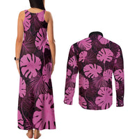 Pink Hawaii Kukui Nut Lei Couples Matching Tank Maxi Dress and Long Sleeve Button Shirt Hawaiian Pattern Monstera Tropical Vibes - Polynesian Pride