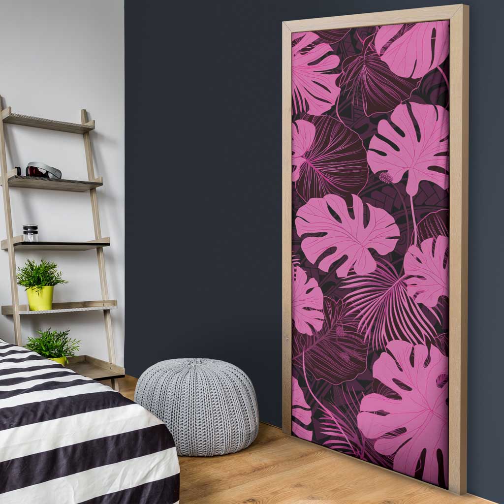 Pink Hawaii Kukui Nut Lei Door Cover Hawaiian Pattern Monstera Tropical Vibes - Polynesian Pride