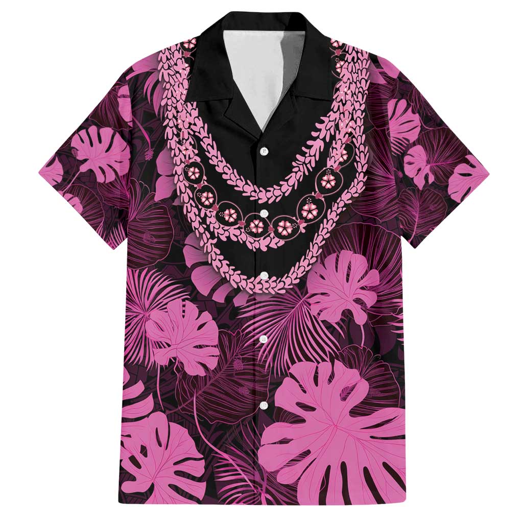 Pink Hawaii Kukui Nut Lei Family Matching Off Shoulder Maxi Dress and Hawaiian Shirt Hawaiian Pattern Monstera Tropical Vibes - Polynesian Pride