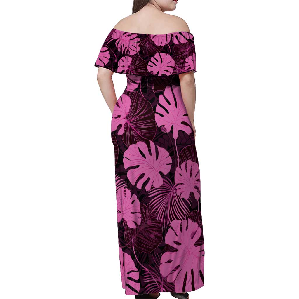 Pink Hawaii Kukui Nut Lei Family Matching Off Shoulder Maxi Dress and Hawaiian Shirt Hawaiian Pattern Monstera Tropical Vibes - Polynesian Pride