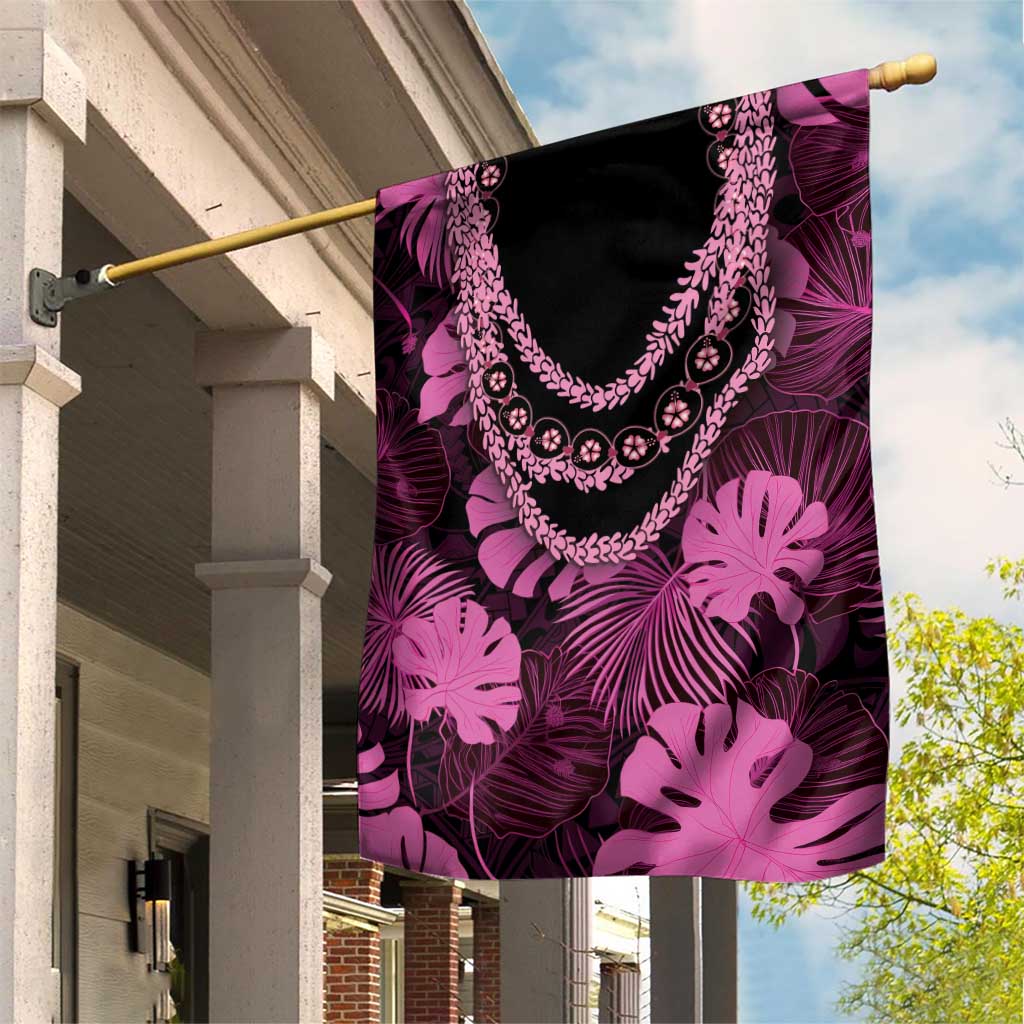 Pink Hawaii Kukui Nut Lei Garden Flag Hawaiian Pattern Monstera Tropical Vibes LT14 House Flag Pink - Polynesian Pride