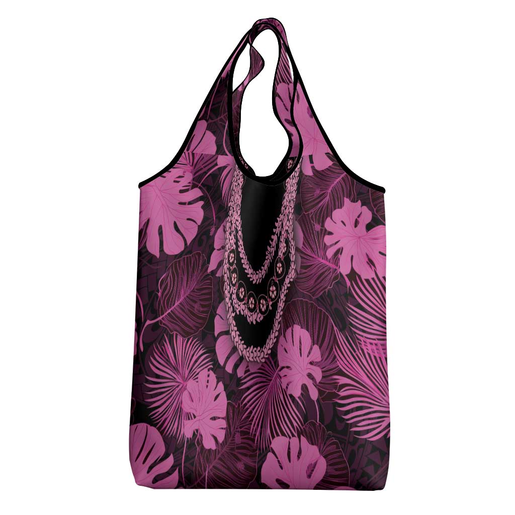 Pink Hawaii Kukui Nut Lei Grocery Bag Hawaiian Pattern Monstera Tropical Vibes - Polynesian Pride