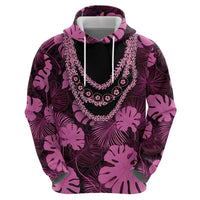 Pink Hawaii Kukui Nut Lei Hoodie Hawaiian Pattern Monstera Tropical Vibes - Polynesian Pride