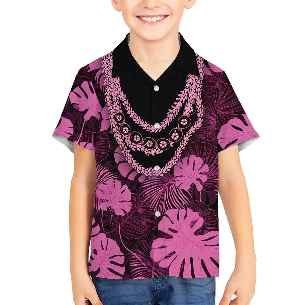 Pink Hawaii Kukui Nut Lei Kid Hawaiian Shirt Hawaiian Pattern Monstera Tropical Vibes LT14 Kid Pink - Polynesian Pride